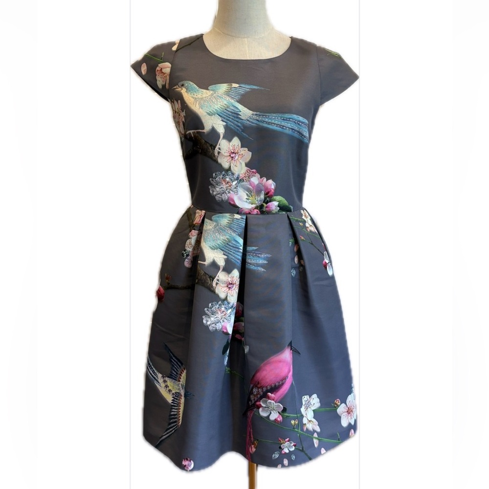Ted Baker Zaldana Dress Flight of the Orient Bird Pleated Skirt Dress 2 US 4